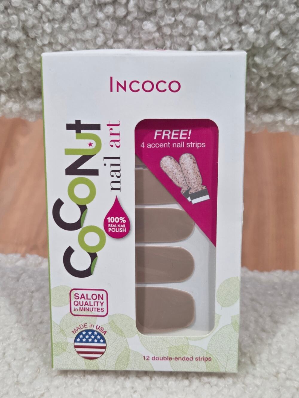 Incoco Coconut Women's 100% Real Polish Nail Art 12 Strips with 4 Accents